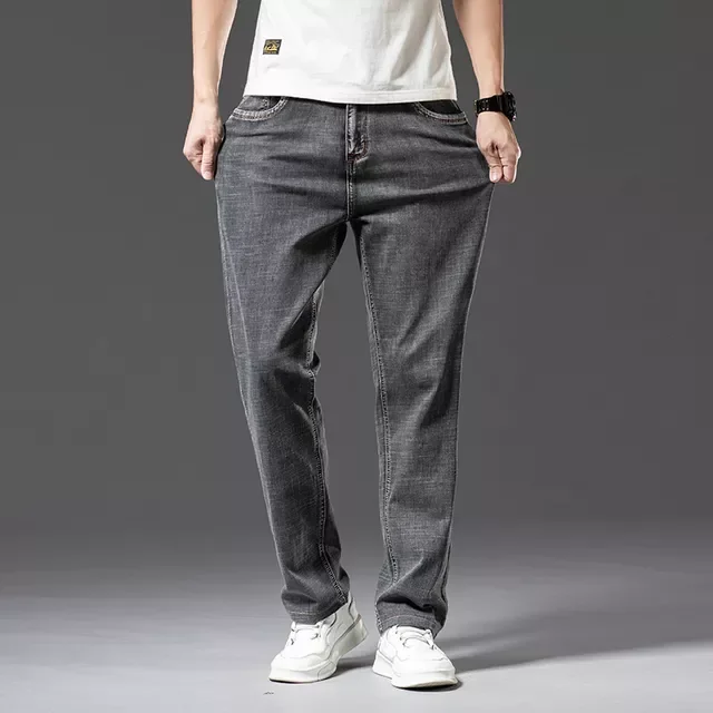 2022New Spring and Summer New Men's Thin Light Blue Jeans Fashion Casual Stretch Straight-leg Baggy Denim Pants Male Brand T