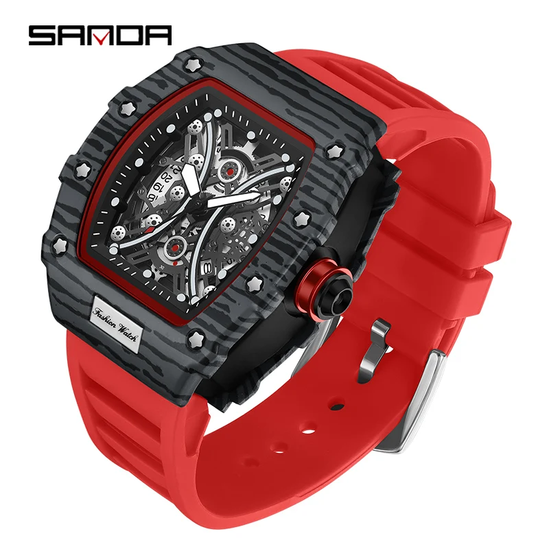 

Fashion Mens Watches Original Creativity Design Top Brand SANDA Luxury Sport Silicone Strap Quartz WithWatch For Men Relogio