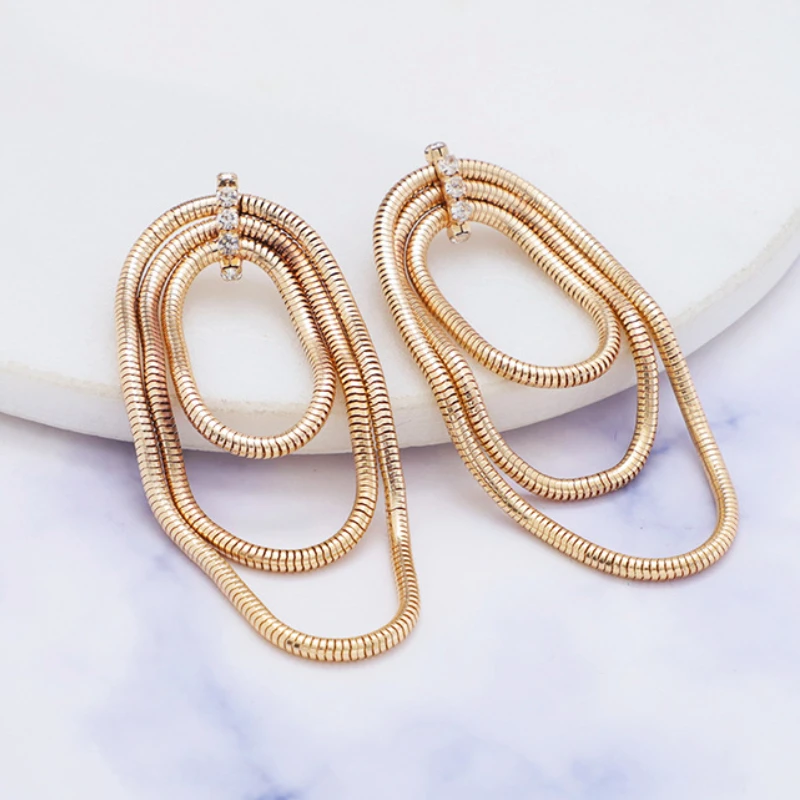 

Za Vintage Exaggerated Metal Snake Bone Chain Circle Earrings Jewelry