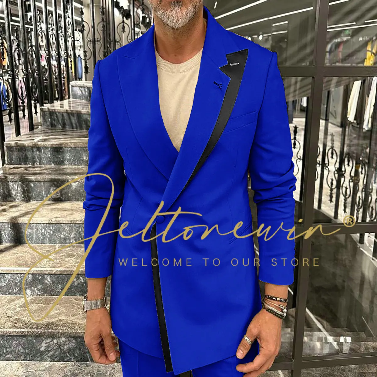 Мужской роскошный деловой костюм с двойным воротником элегантный облегающий