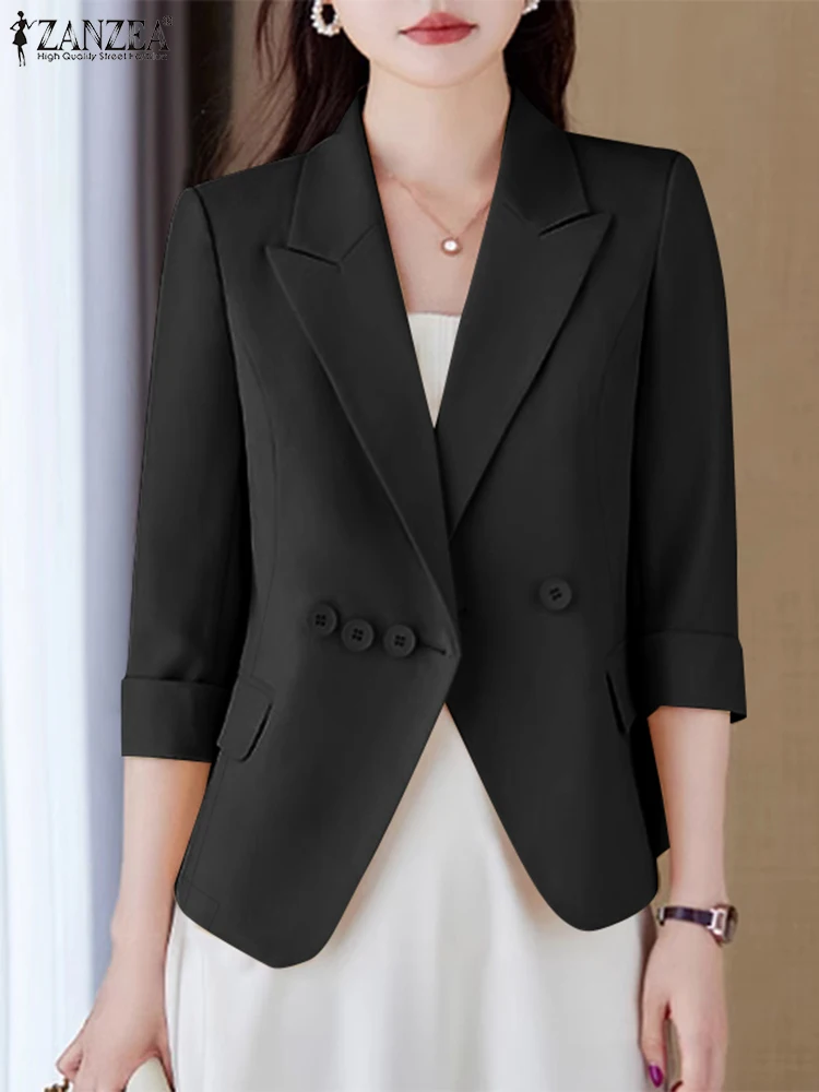 ZANZEA женский повседневный пиджак с рукавами 3/4 корейский стиль офисный лацканами