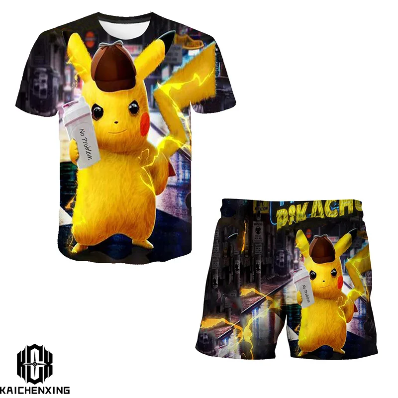 

3D Printed t shirts boys Suit Pikachu Tshirt Short Pokemon for kids t shirt 2 Piece Sets Kids Tracksuit boy's Oversized Clothes