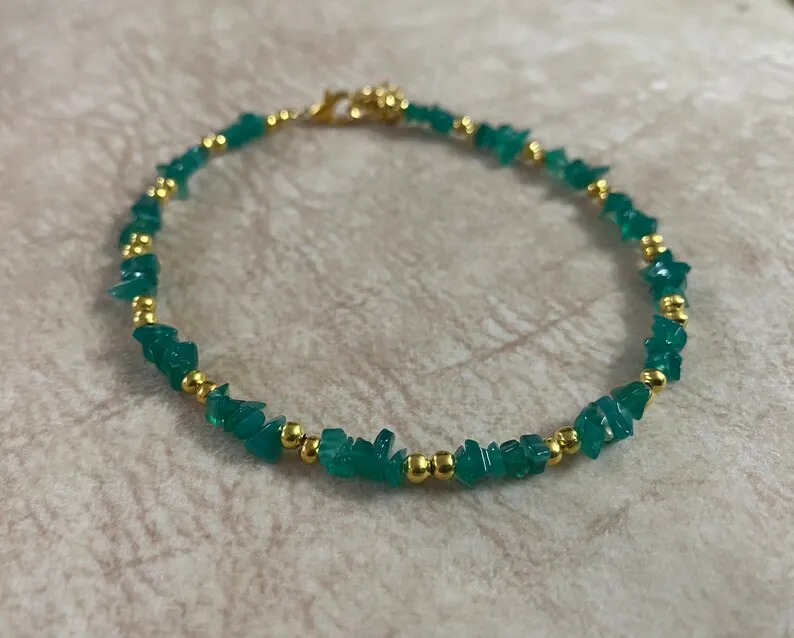 Green agate anklet -- green agate jewelry -- Healing anklet