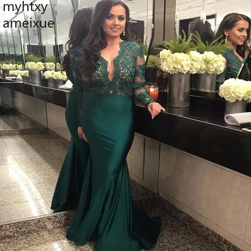 

New Long Sleeve Plus Size Evening Dresses Mermaid Kaftan Dubai Saudi Arabic Gown Abiye Formal Dress Abiti Da Cerimonia