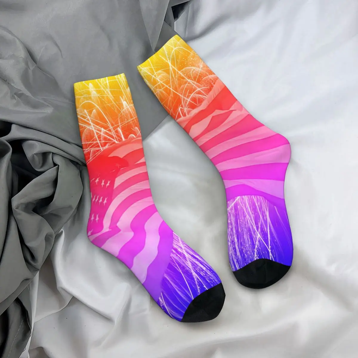 Чулки с принтом флага США готические носки фейерверков иванны весенние