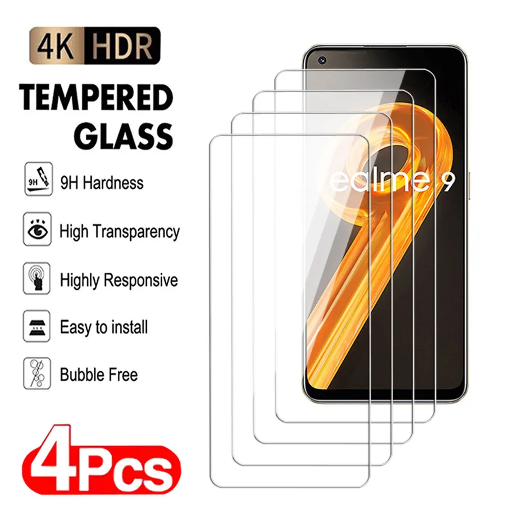 4Pcs Transparent Tempered Glass Screen Protector For Realme 8 9 10 11 Pro Plus 6.4 4G 6.72 5G 6.43 Speed Protective Film