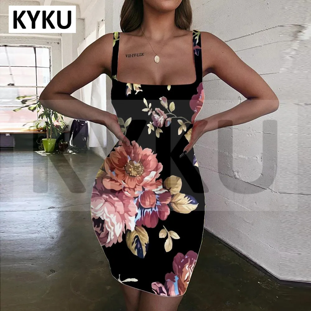 

Женское платье с цветочным принтом KYKU, летнее платье с цветочным принтом и объемным принтом