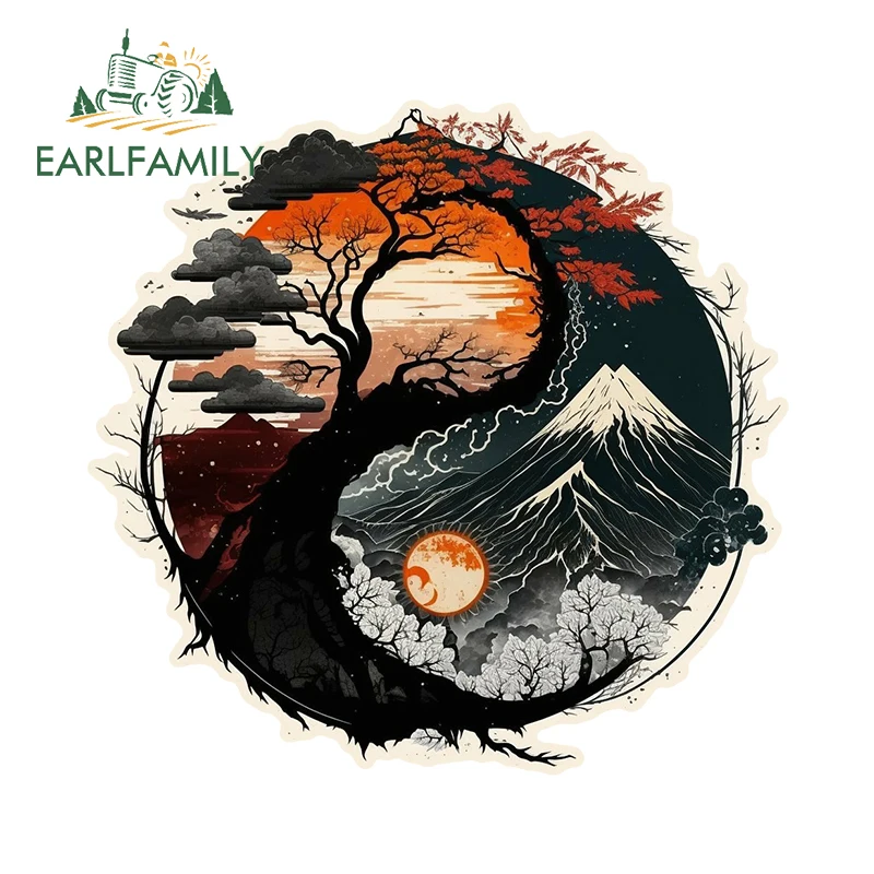 

EARLFAMILY 13 см x 12,5 см, горная Инь и Ян, автомобильная наклейка, Фантастическое искусство, ландшафтное оформление, модная защита двери автомобиля, Декор