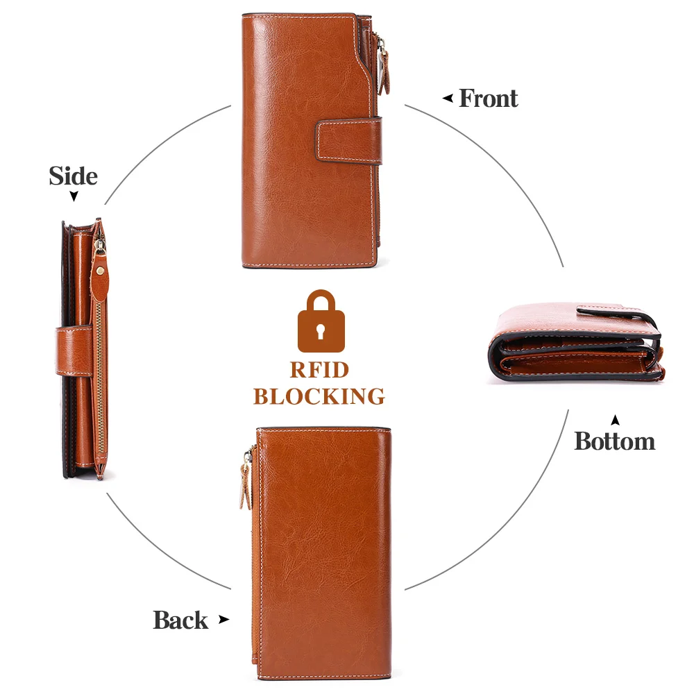 Women RFID Wallet Multi-function Card Holders Luxury Genuine Leather Purse For Women Large Capacity Fashion Ladies Wallets