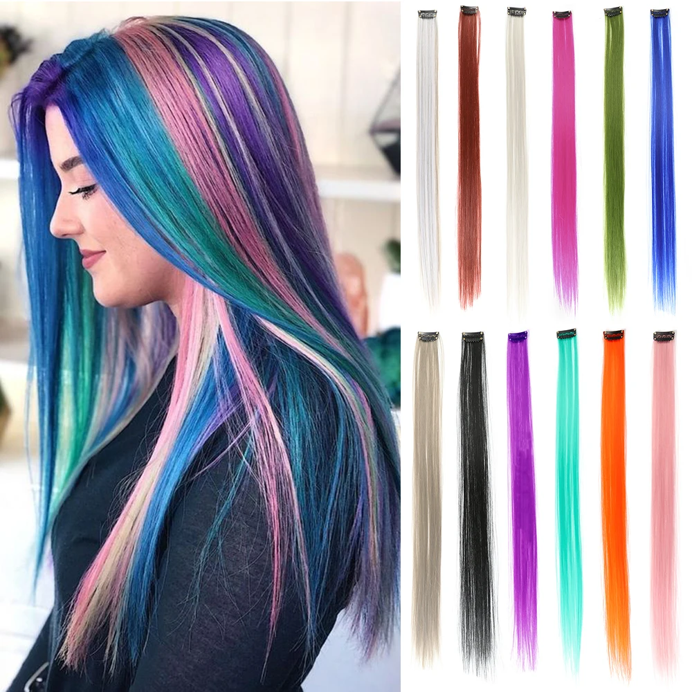 Ed Clip In One Piece Straight Colorful Rainbow Hair Extensions 22 Inch Hairpieces
