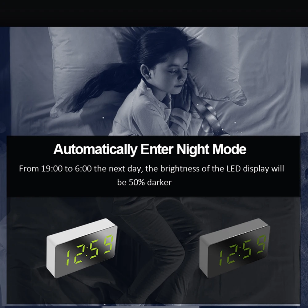 Зеркальные настольные часы многофункциональный цифровой будильник с функцией