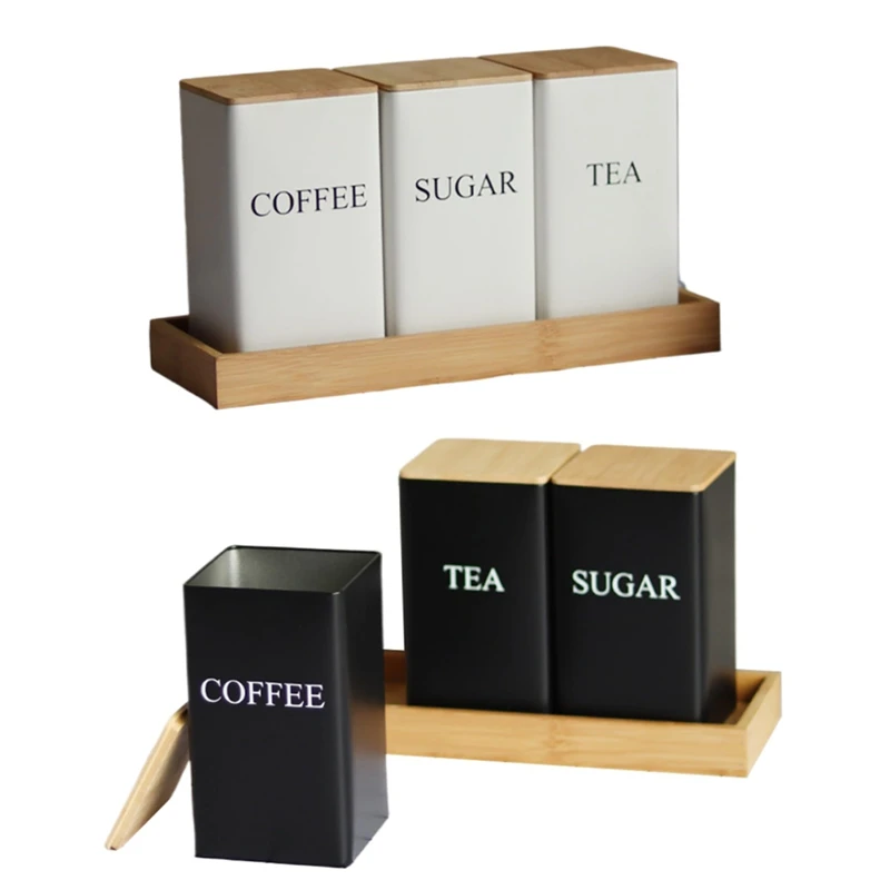 Набор из 3 предметов набор канистр для чая кофе и сахара с подносом железные банки
