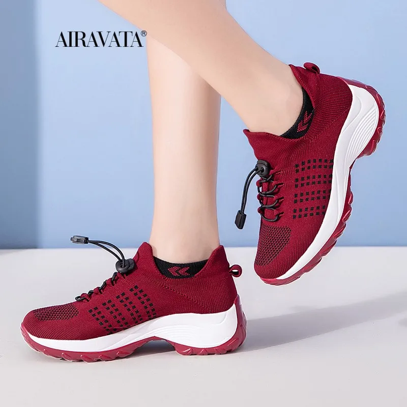 Sneakers Women Walking Shoes Platforms Increasing Height Breathable Comfortable Tennis Shoes Slip-on Anti-slip Tenis Feminino