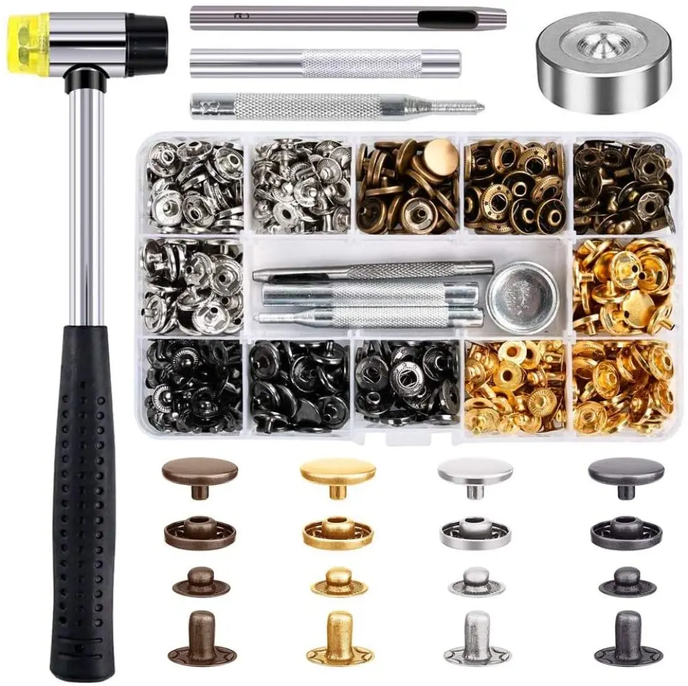 

120 Set Snap Fasteners Kit for Leather 12mm Metal Button Press Studs With Tools Leather Snaps for Jackets Bracelets Bags Clothes