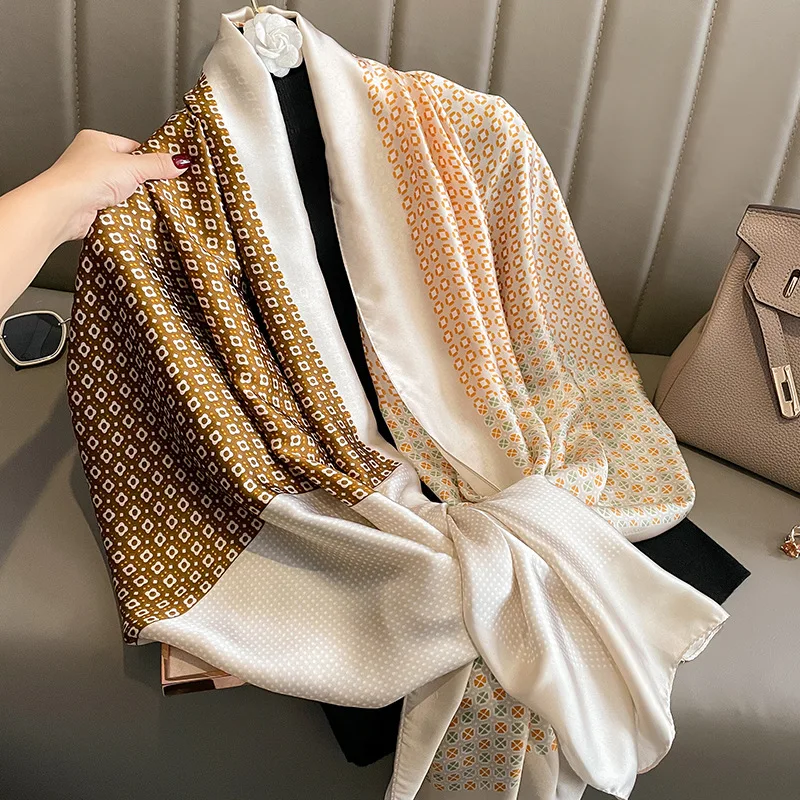 

Fashion 180x90cm Satin Silk Scarf Women Luxury Large Shawl Wrap Muslim Hijab Headband Beach Stoles Female Bandana Foulard Turban