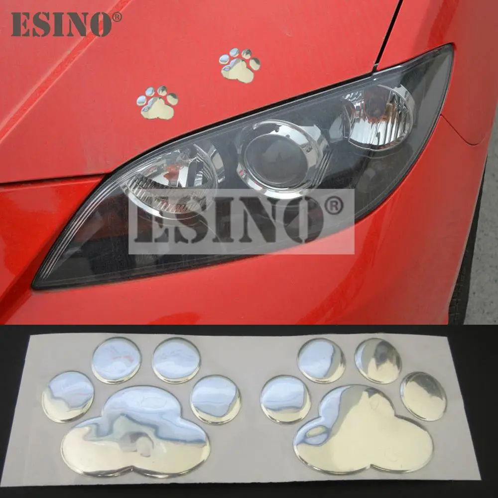 

2 x Car Styling PVC 3D Funny Dog Cat Paw Pet Animal Footprint Emblems Sliver Creative Decorative Car Body Stickers Decals