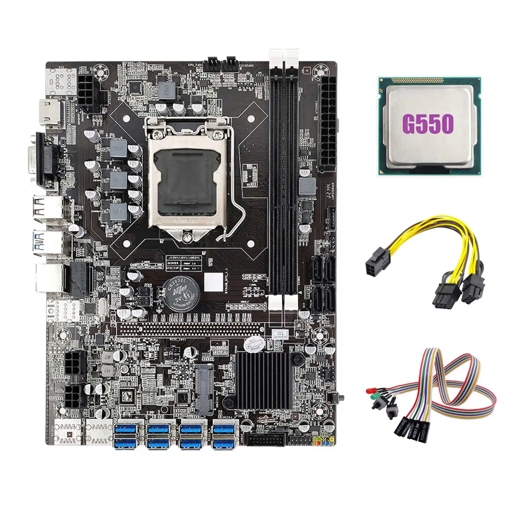 

B75 ETH Mining Motherboard 8XPCIE to USB+G550 CPU+Switch Cable+6Pin to Dual 8Pin Cable LGA1155 Miner Motherboard