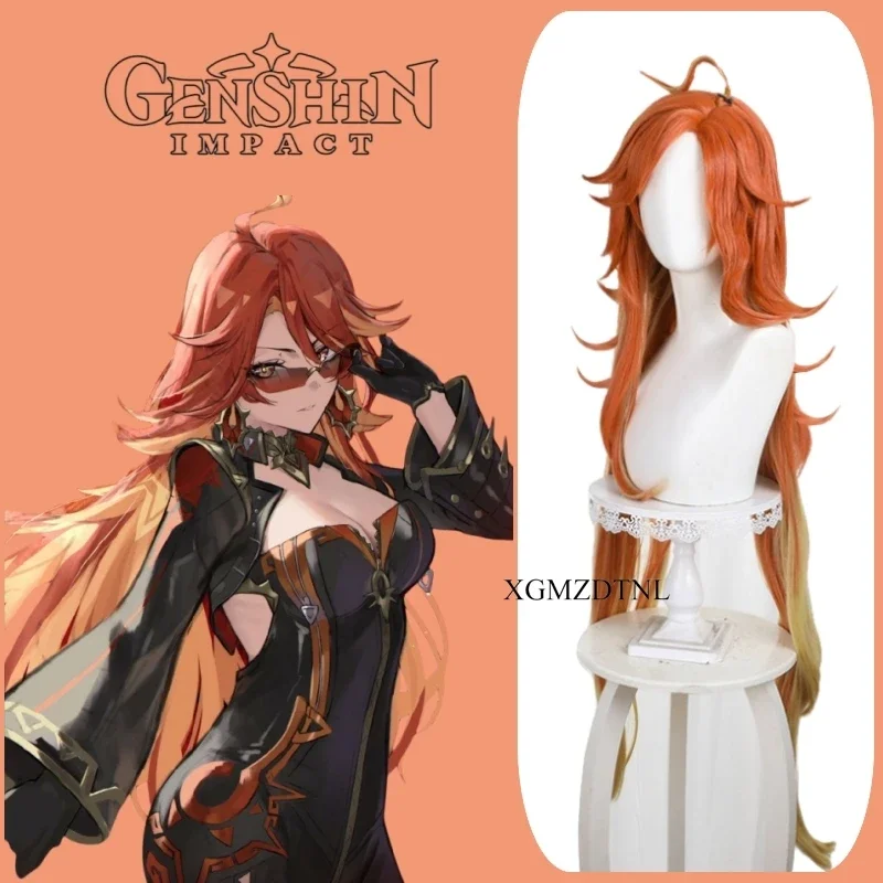 Pyro Archon Mavuika Game Genshin Impact Косплей Парик Оранжевый Желтый Смешанный Цвет Градиент 110