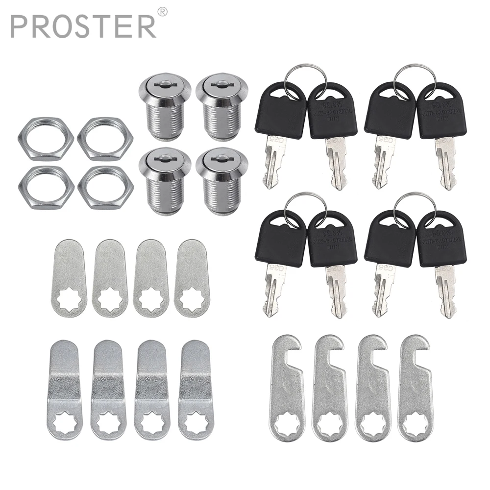 

PROSTER 4pcs Cam Locks Drawer Cabinet Mail Box Lock Set 16mm 20mm 25mm 30mm 4 Sizes Metal Door Cylinder Desk Locker with 8 Keys