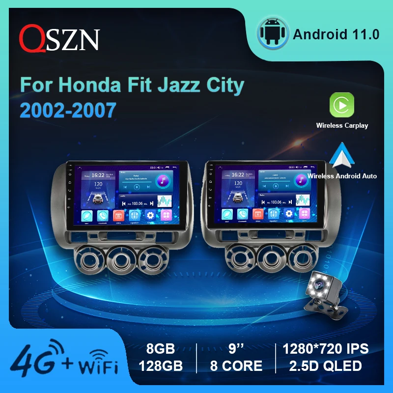 

Автомагнитола QSZN для Honda Fit Jazz City 2002-2007, автомобильное радио, мультимедийный плеер, Android 11 DSP GPS с Carplay Auto 4G Видео Стерео