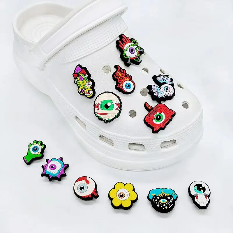 12pcs/set eyeball series shoe charms DIY Detachable sandals decorate Accessories Croc jibz charms，Sandals Slippers