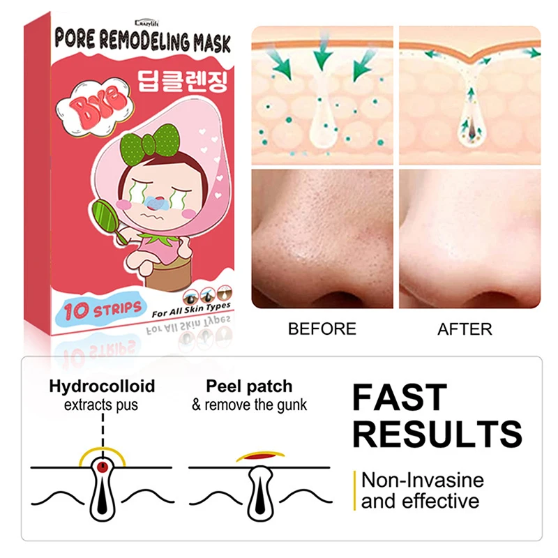

10pcs Cleansing Shrink Pore Nose Black Head Remove Stickers Blackhead Remover Mask Skin Care Mask Patch Peel Nasal Strips