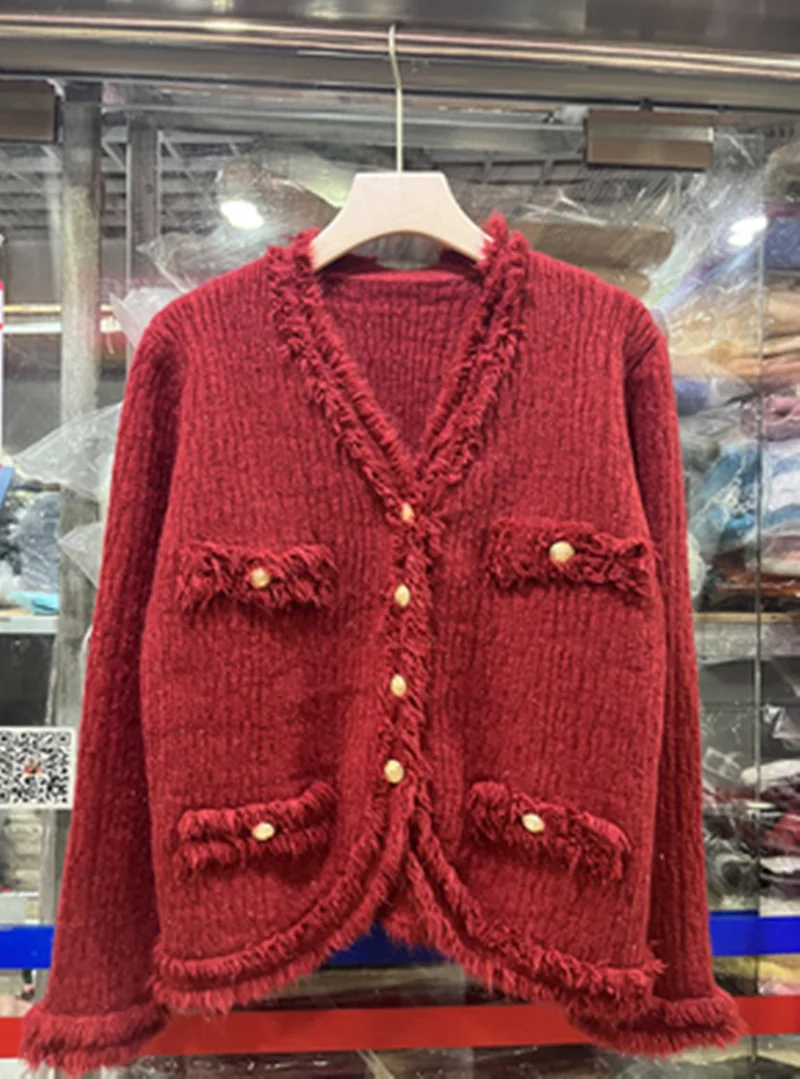 

DALMAZZO New Spring and Autumn Loose Cardigan Sweaters For Women V Neck Long Sleeve Knitted Outwear Sweater Female