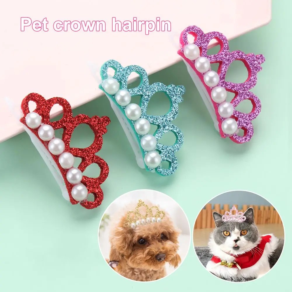 

Faux Pearl Crown Shape Bows Hair Clips Bow Small Dog Bowknot Cute Head Decoration Handmade Cat Pet Grooming Accessories