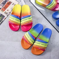 rainbow oblique diamond single strap new women flip flop fashion beach shoes flat outdoor casual simple slippers chinelos mulher