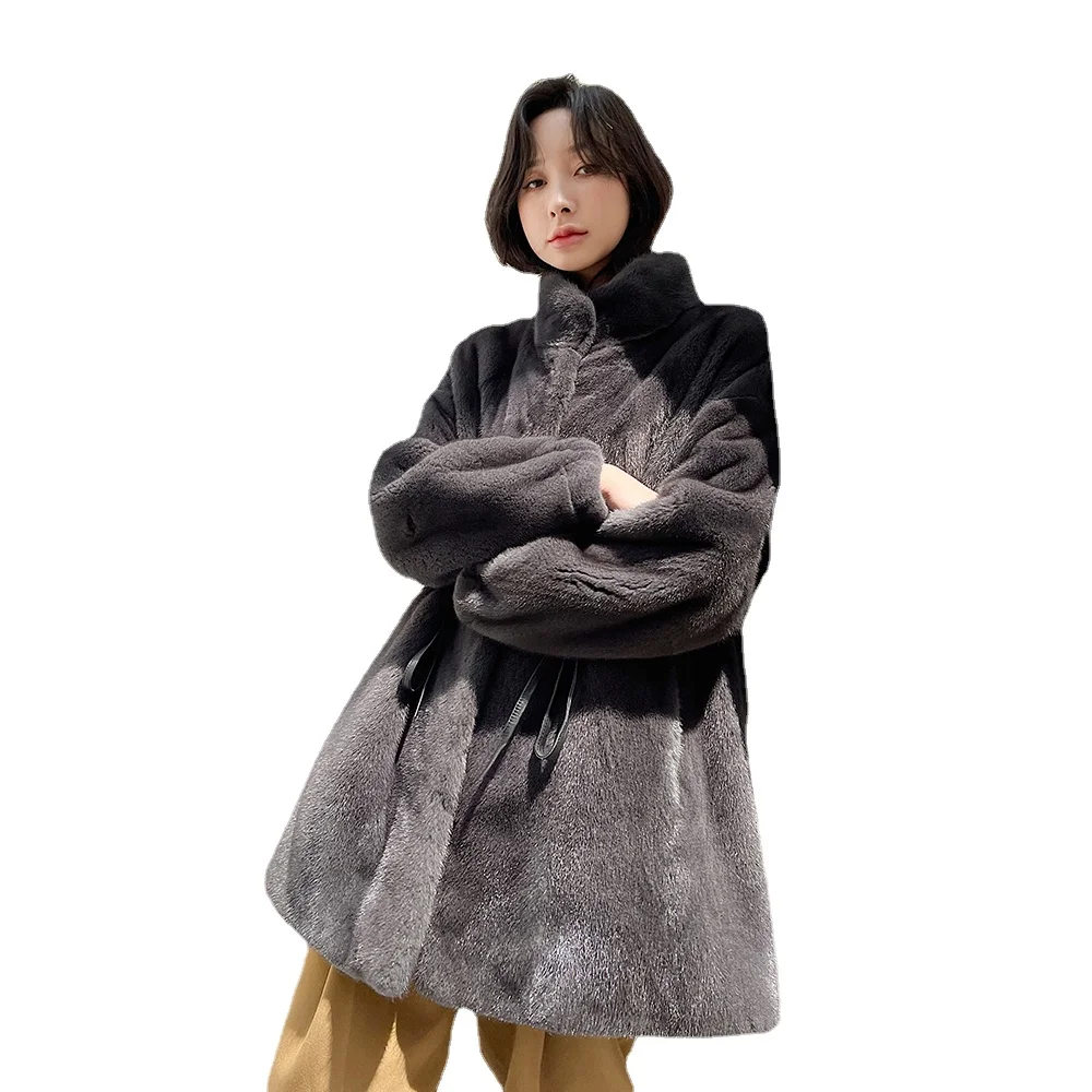 New Velvet Marten Overcoats Women’s Mid-Length Young Fashion Fur Whole Mink Mink Coat