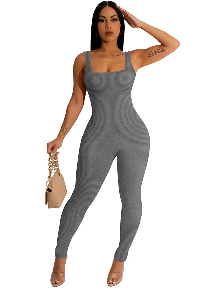 

Женский комбинезон в рубчик, с квадратным вырезом