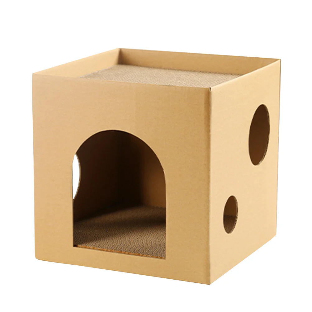 

Cat House Scratcher Kitten Cardboard Houses Scratching Scratch Toyboard Indoor Catsbox Story Pads Pad Hideaway Supplies Play