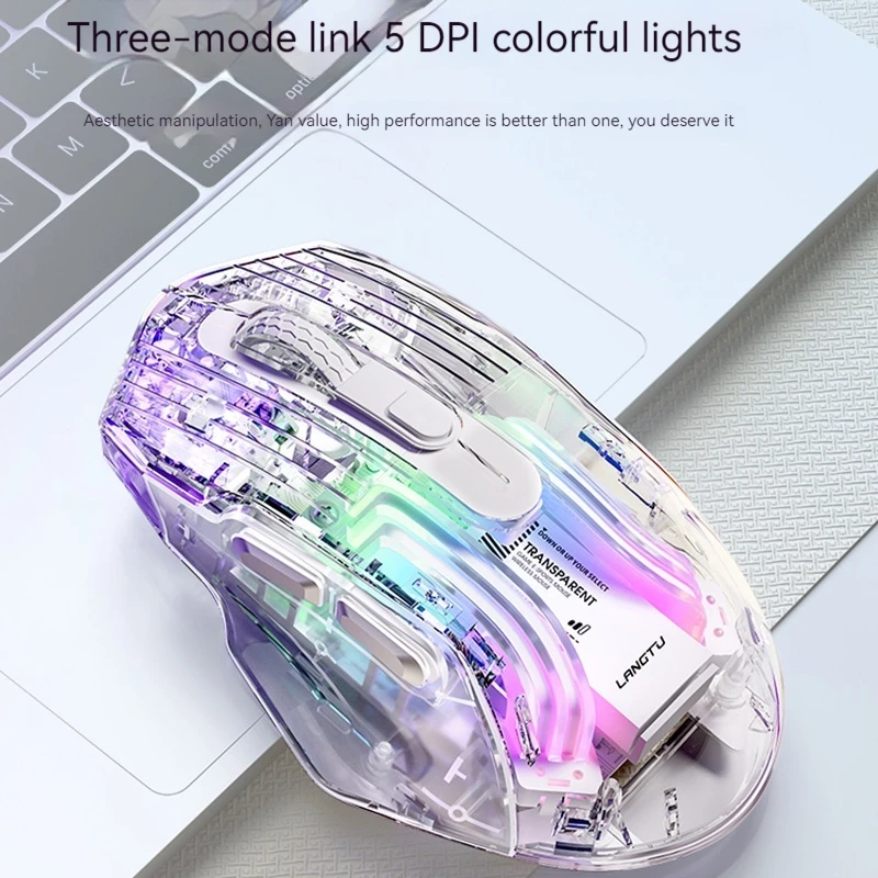 

Langtu G4 Macro Mouse 2.4g Wireless And Bluetooth Dual Mode Charging Transparent Esports Games Luminescent Rgb Ergonomic Mouse