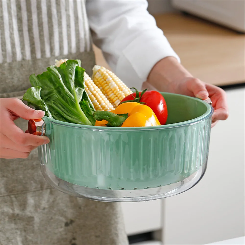 

Multi Functional Double Layered Thickened Drainage Basket Portable Kitchen Hollowed Out Rice Washing Vegetable Drainage Basket