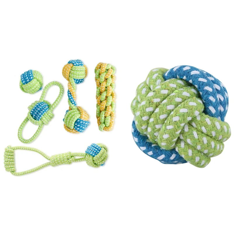 

Жевательная хлопчатобумажная веревка для собак, мячик-узел, моляр для зубов, игрушки для домашних животных, 5 маленьких собак, веревка для ще...