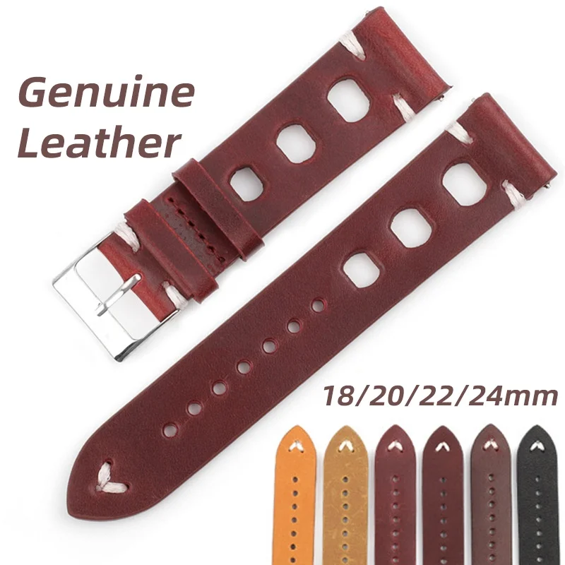 

Premium Genuine Leather Strap Cowhide Watch Band Retro Bracelet Vintage 18mm 20mm 22mm 24mm Breathable Soft Leather Wristbelt