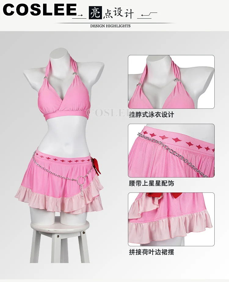 COSLEE Aerith Gainsborough Косплей Костюм Игра Final Fantasy FF7 VII Rebirth Розовый Летний Купальник