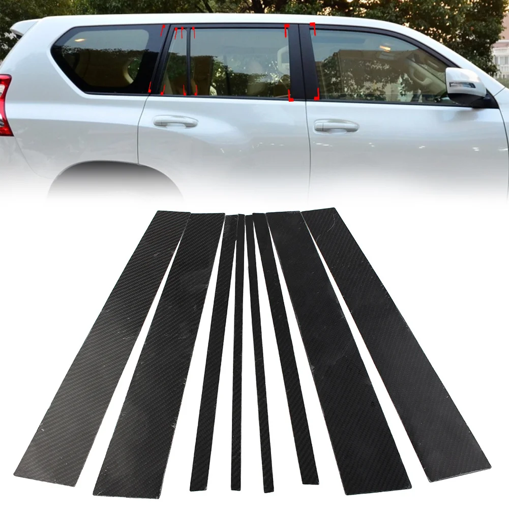 

8 Pcs Car Exterior Door Window B Pillar Post Cover Trim For Toyota Land Cruiser Prado 2010-2018 Carbon Fiber Decoration
