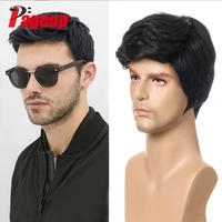 pageup mens wig short synthetic hair natural black hair high temperature fiber fashion young wig mens headgear
