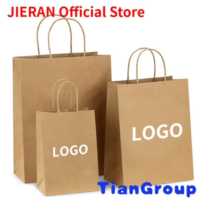 

Restaurant Catering Food Take Out Takeaway To Go Packaging Custom Printed Your Own Logo Kraft Brown Paper Bag with Handles