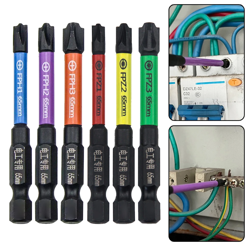 6 шт. 65 мм Магнитные специальные шлицевые крестовые отвертки, головки для электриков FPH FPZ, электроинструменты 6 шт. 65 мм Магнитные специальные шлицевые крестовые отвертки, головки для электриков FPH FPZ, электроинструменты