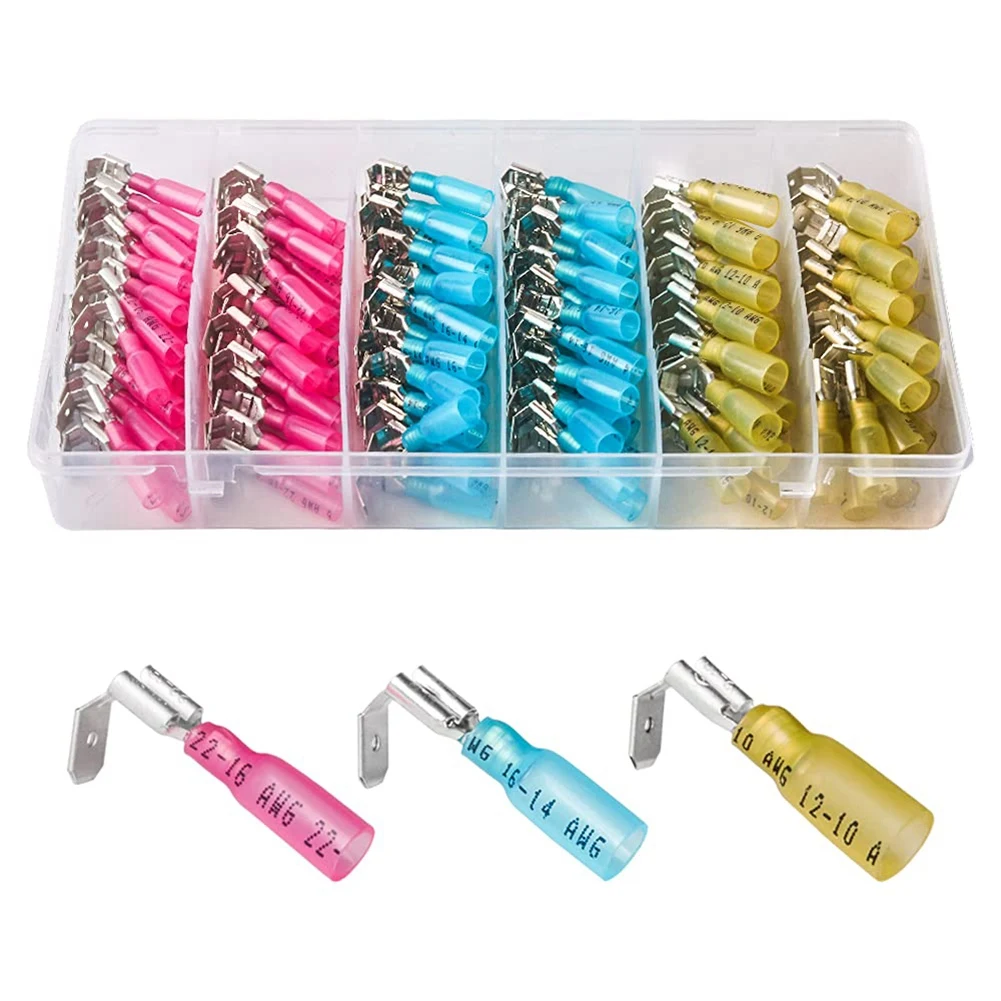 

140PCS 22-16/16-14/12-10 AWG Heat Shrink Back Spade Quick Splice Crimp Terminals Connectors Assortment Kit 3 Sizes