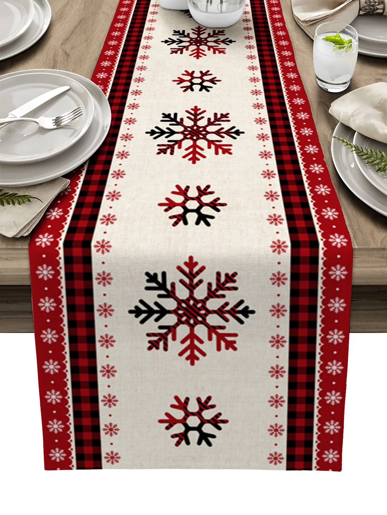 

Рождественская красная клетчатая льняная скатерть со снежинками, домашний Свадебный декор, Настольная дорожка для обеденного стола, Рождество 2023