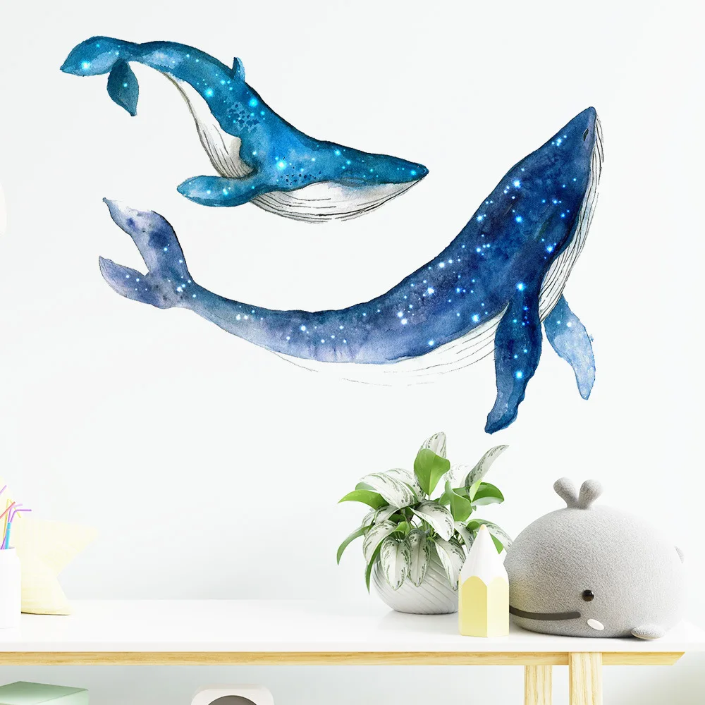 

Наклейки на стену с мультяшными звездами и Китом, декоративные водонепроницаемые наклейки на стену для детской комнаты, кабинета, спальни м...