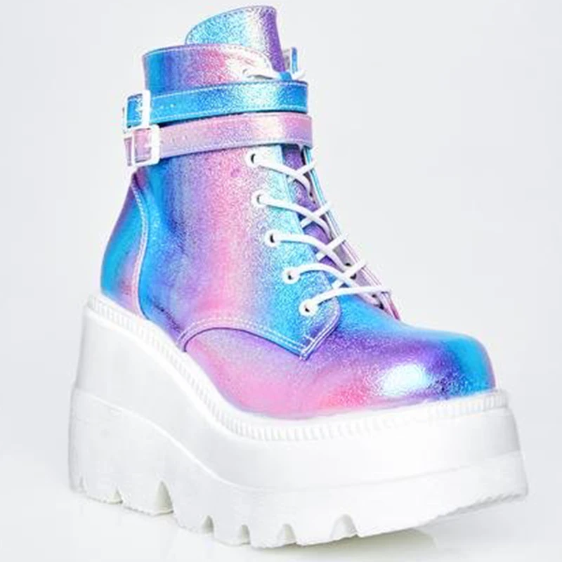 

Женские кроссовки на танкетке, Летние удобные туфли на шнуровке с блестками, увеличивающие рост, большие размеры 43, 2020