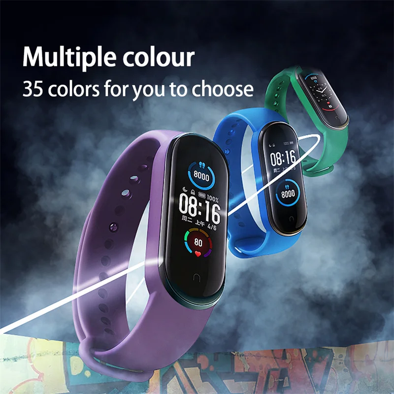 Ремешок силиконовый для Mi Band 5 сменный спортивный браслет смарт-часов Xiaomi 6