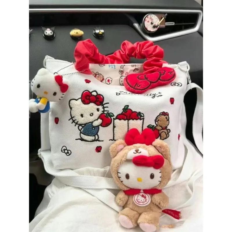 

Sanrio Hello Kitty Plush HandBag Cinnamoroll Kuromi Hairy Portable Crossbody Embroidery Bag Kawaii Kid Storage Purse for Winter