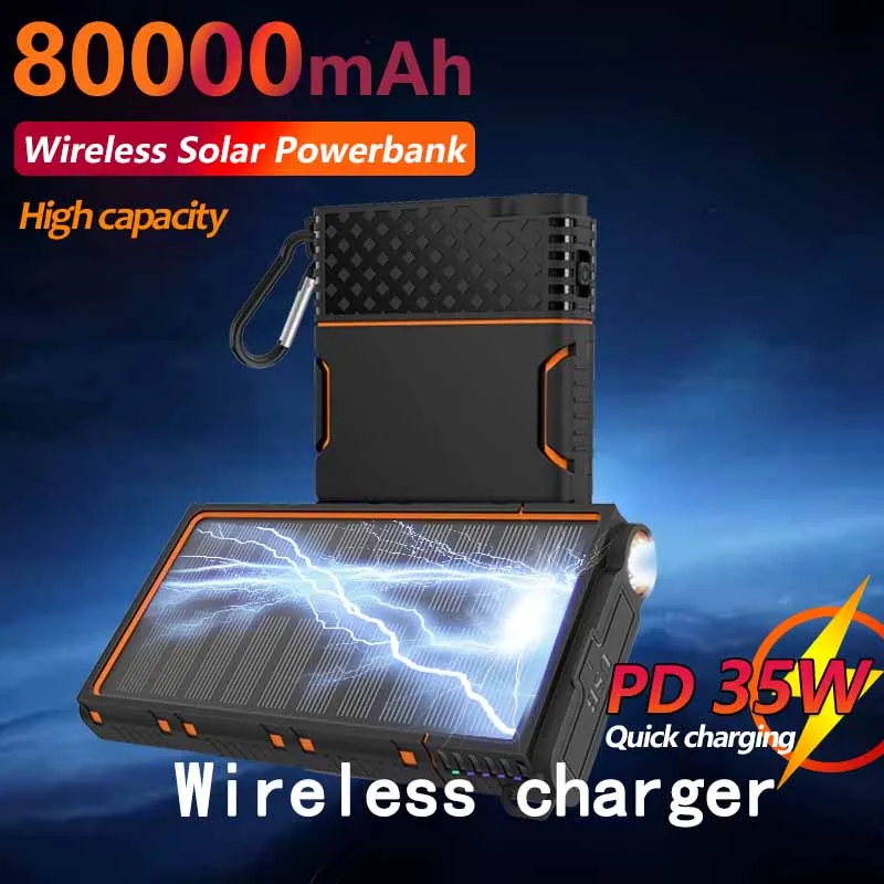 

80000mAh Wireless Solar Power Bank with Super LED Lighting Large Capacity Mobile Power Bank Portable External Battery for IPhone