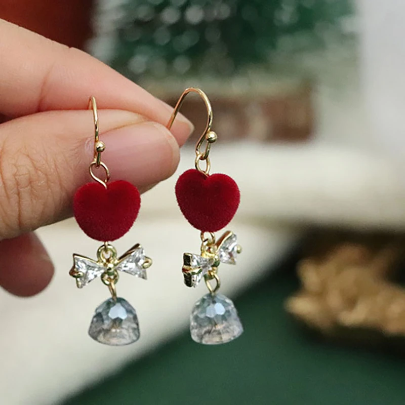 

Zircon Red Bow Love Heart Earring for Women Dangle Earring Young Girl Valentines Day Gift Jewelry Accessories Pendientes Mujer