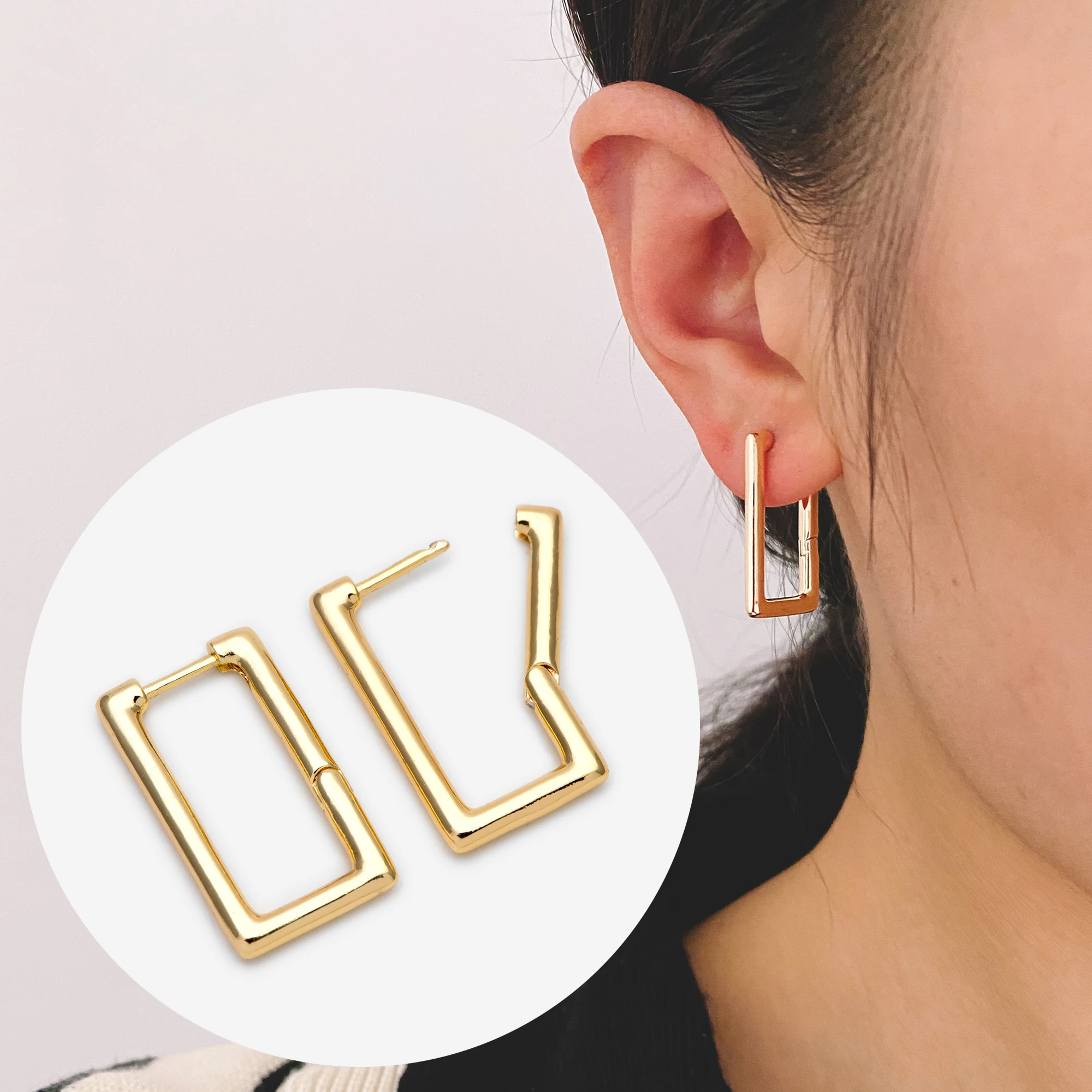 

4pcs Rectangle Leverback Ear Hooks 25x14mm, Gold Plated on Brass, Earring Hoop Components (GB-1784-1)